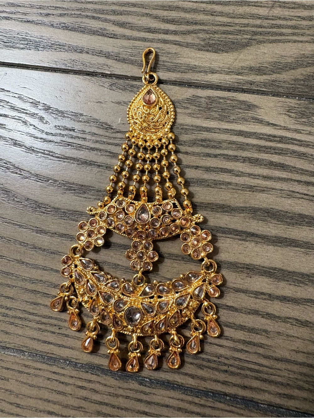 Antique Gold Plated Bridal Passa Jhumar Features Intricate Kundan Stone Work